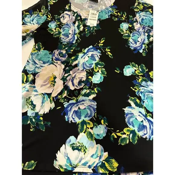 NWT New Women L JM Collection Floral Black 1/2 bell sleeve blouse tunic top - Picture 6 of 12